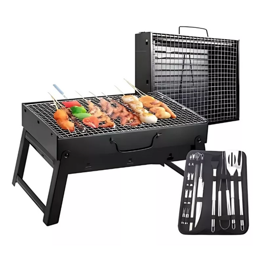 NUEVO KIT PORTÁTIL MINI PARRILLA PLEGABLE + 18 UTENSILIOS